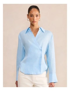 Tina Linen Tie Back Shirt in Blue