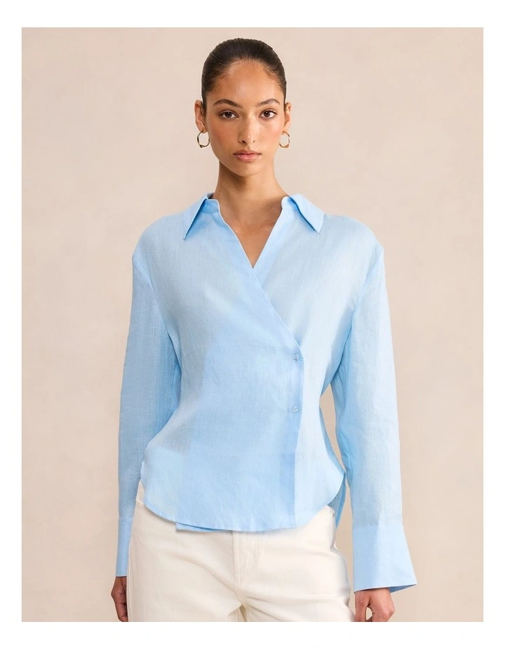 Tina Linen Tie Back Shirt in Blue image 1