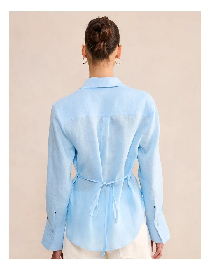 Tina Linen Tie Back Shirt in Blue image 2