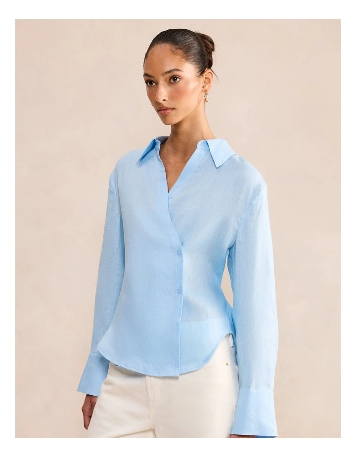 Tina Linen Tie Back Shirt in Blue image 3