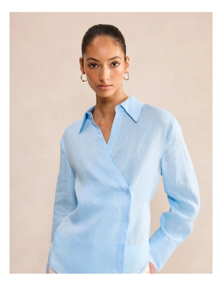 Tina Linen Tie Back Shirt in Blue image 4