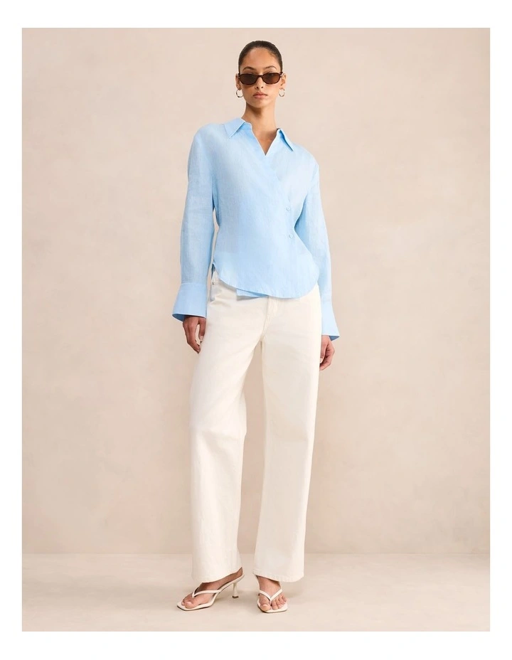 Tina Linen Tie Back Shirt in Blue image 5