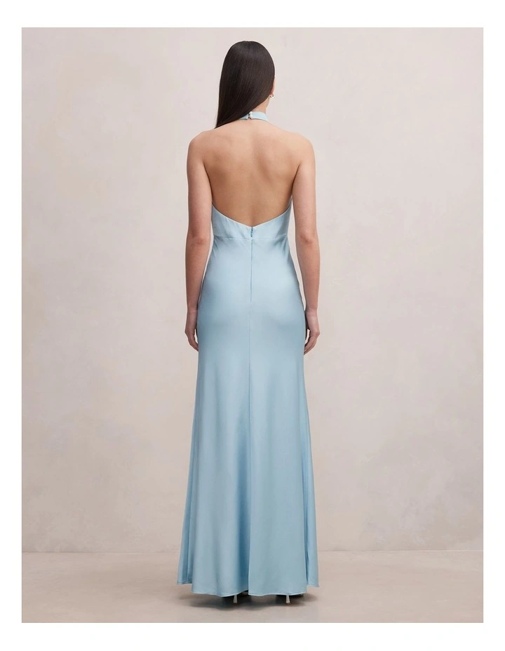 Becca Cowl Halter Neck Satin Gown in Blue image 2