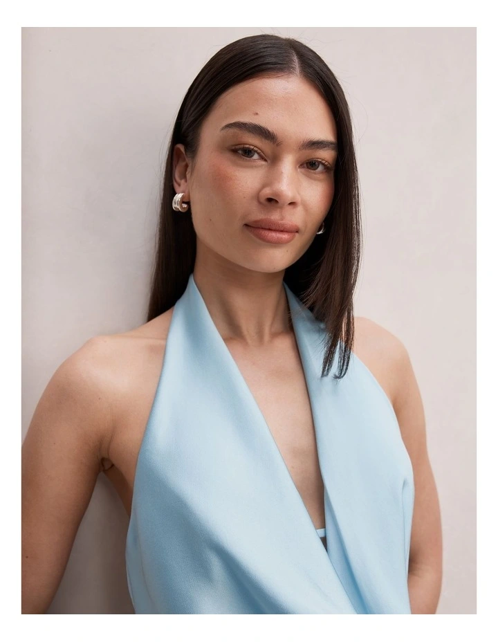 Becca Cowl Halter Neck Satin Gown in Blue image 4