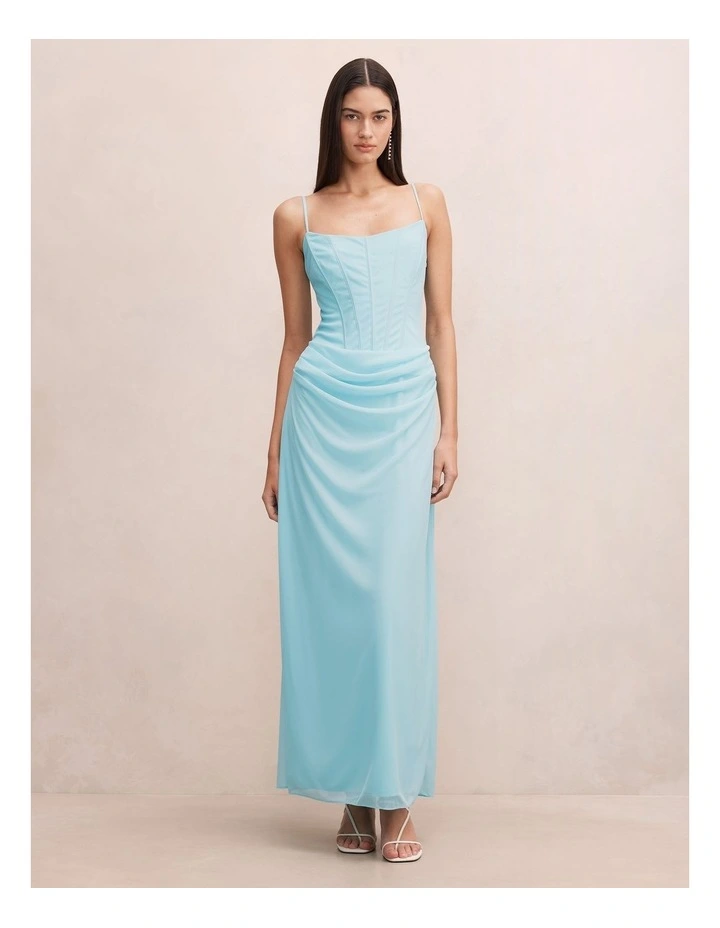 Maeve Corset Mesh Maxi Dress in Blue image 1
