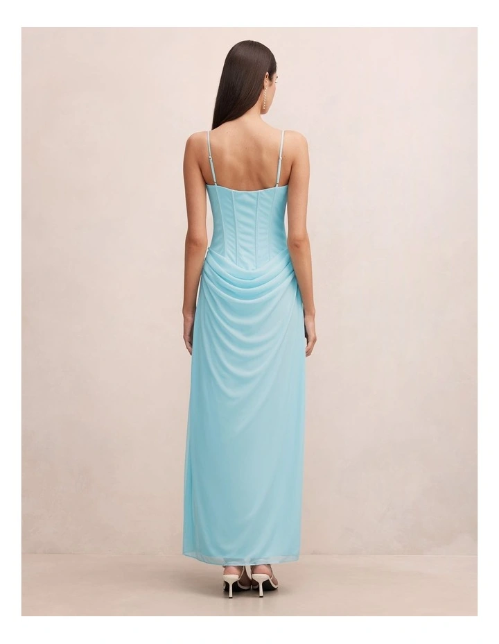 Maeve Corset Mesh Maxi Dress in Blue image 2