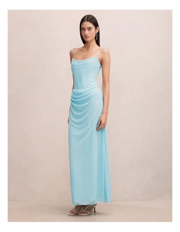 Maeve Corset Mesh Maxi Dress in Blue image 3
