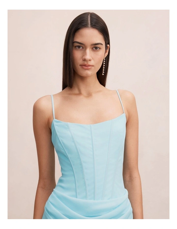 Maeve Corset Mesh Maxi Dress in Blue image 4