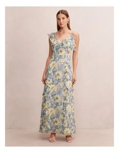 Lorenze Ruffle Maxi Dress in Multi