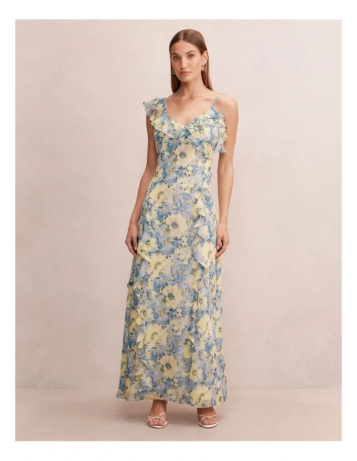 Lorenze Ruffle Maxi Dress in Multi image 1