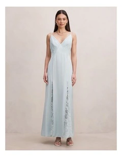 Salome V-Neck Lace Maxi Dress in Blue