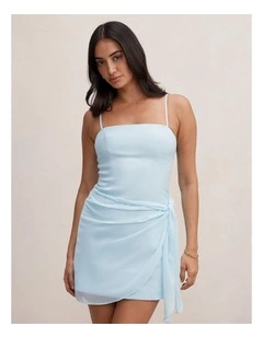 Sienna Linen Sarong Mini Dress in Blue