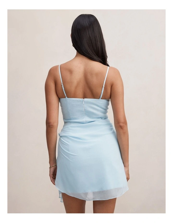 Sienna Linen Sarong Mini Dress in Blue image 2