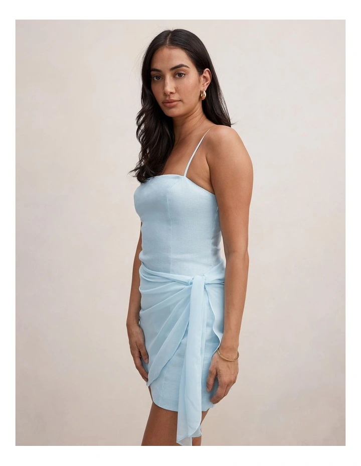 Sienna Linen Sarong Mini Dress in Blue image 3