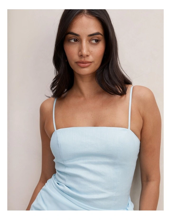 Sienna Linen Sarong Mini Dress in Blue image 4