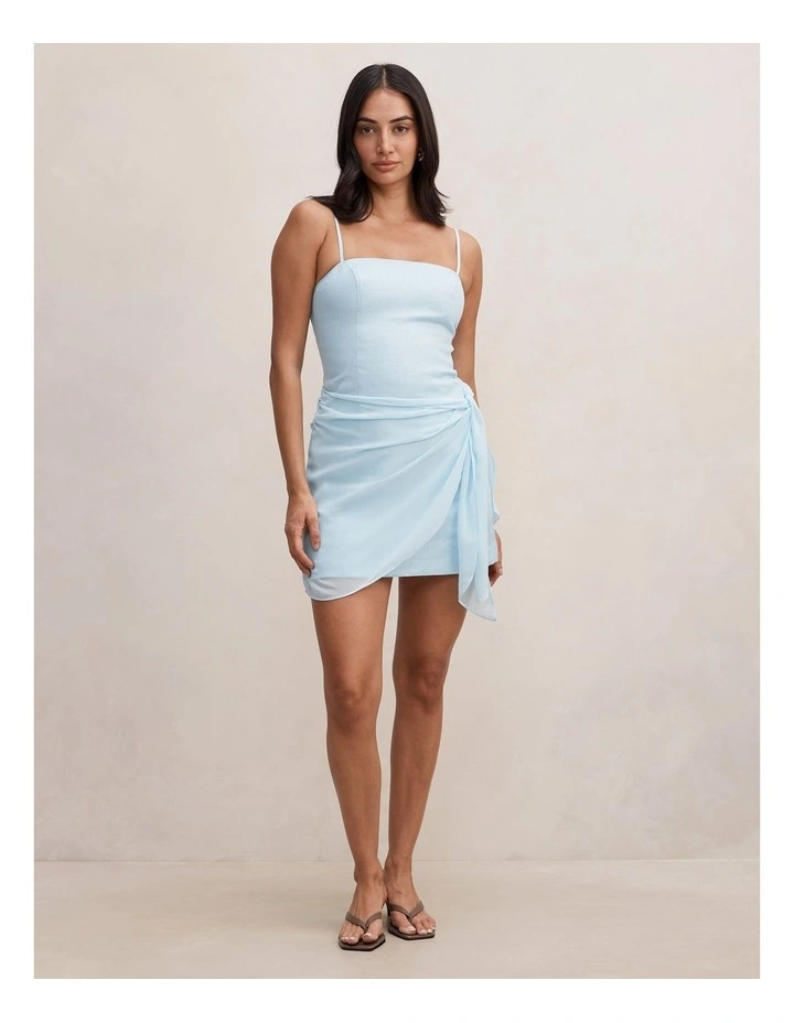 Sienna Linen Sarong Mini Dress in Blue image 5