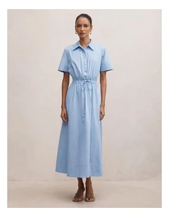 Brynn Elastic Waist Midi Dress in Blue