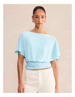 Piper Cinched Flutter Sleeves Top in Blue