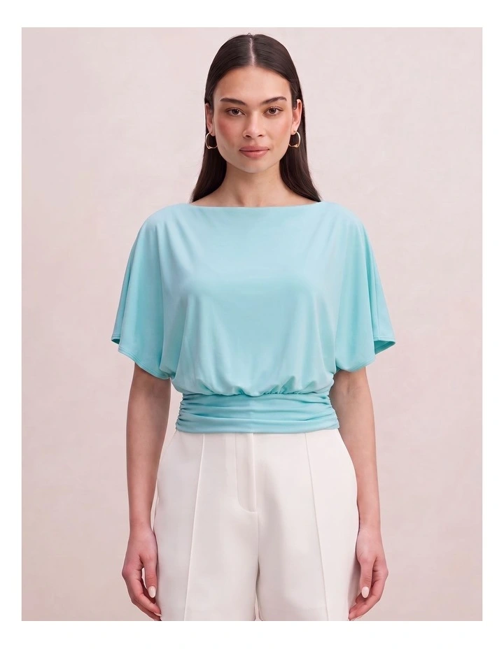 Piper Cinched Flutter Sleeves Top in Blue image 1