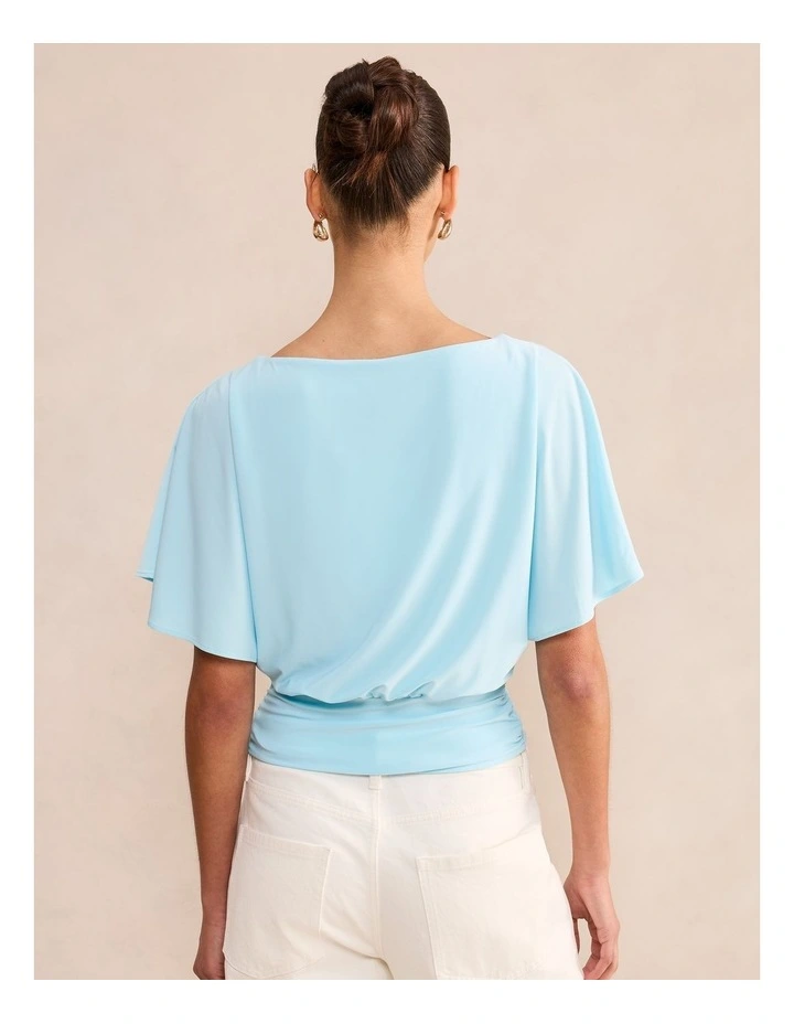 Piper Cinched Flutter Sleeves Top in Blue image 2