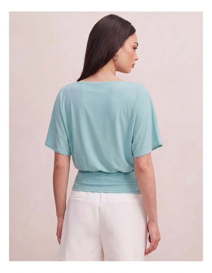Piper Cinched Flutter Sleeves Top in Blue image 2