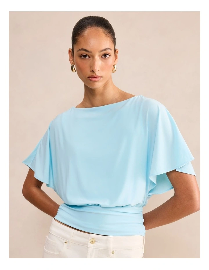 Piper Cinched Flutter Sleeves Top in Blue image 3