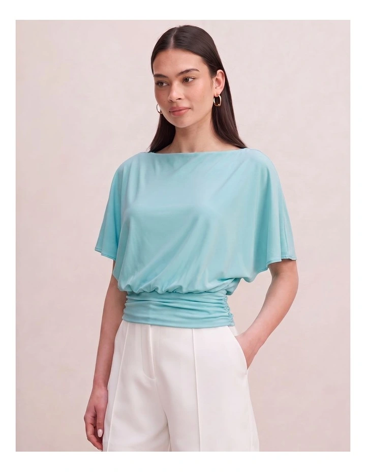 Piper Cinched Flutter Sleeves Top in Blue image 3