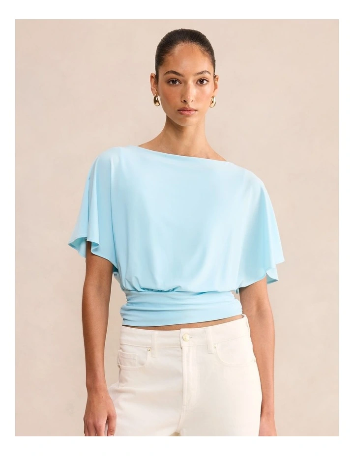 Piper Cinched Flutter Sleeves Top in Blue image 4
