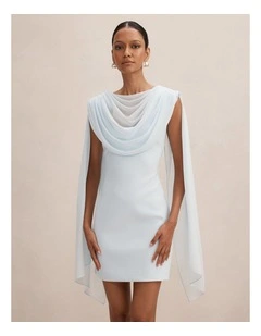 Bowie Mini Dress with Shawl in Blue