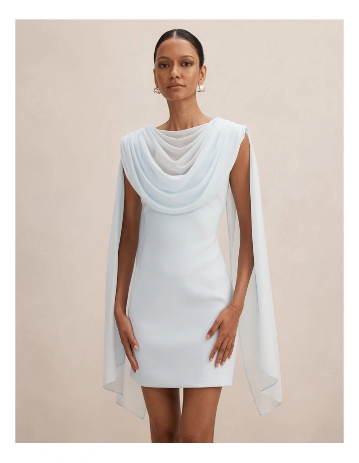 Bowie Mini Dress with Shawl in Blue image 1
