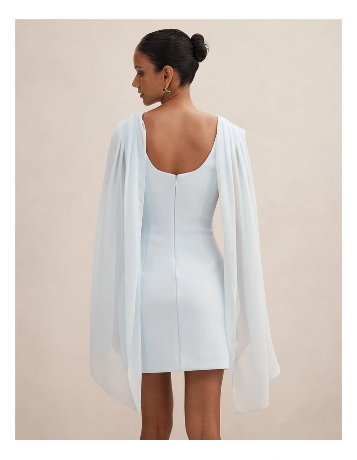 Bowie Mini Dress with Shawl in Blue image 2