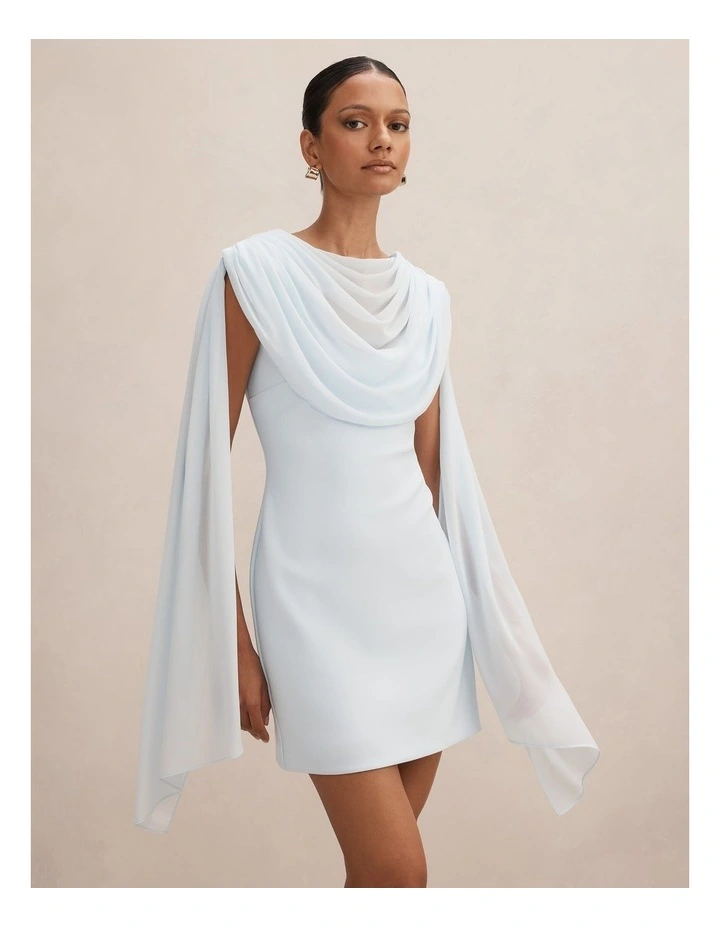 Bowie Mini Dress with Shawl in Blue image 3