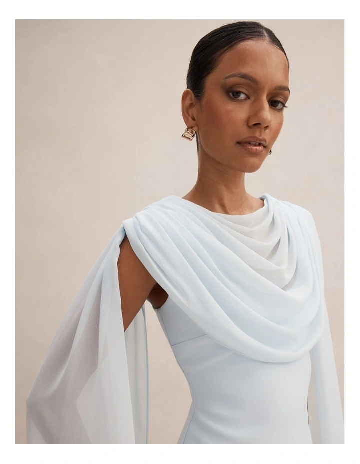 Bowie Mini Dress with Shawl in Blue image 4
