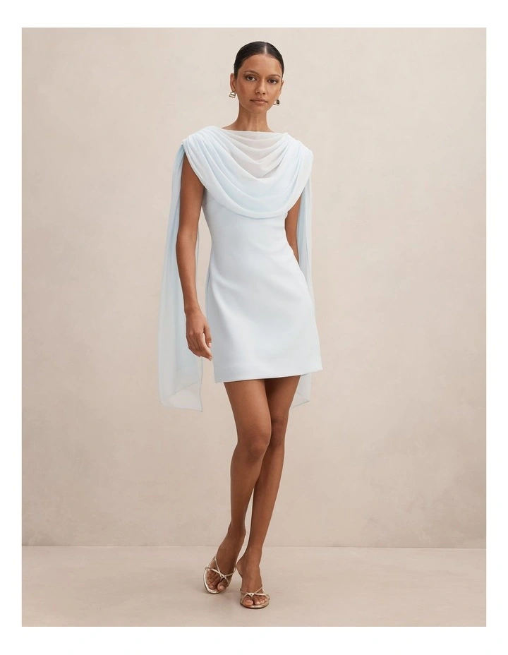 Bowie Mini Dress with Shawl in Blue image 5