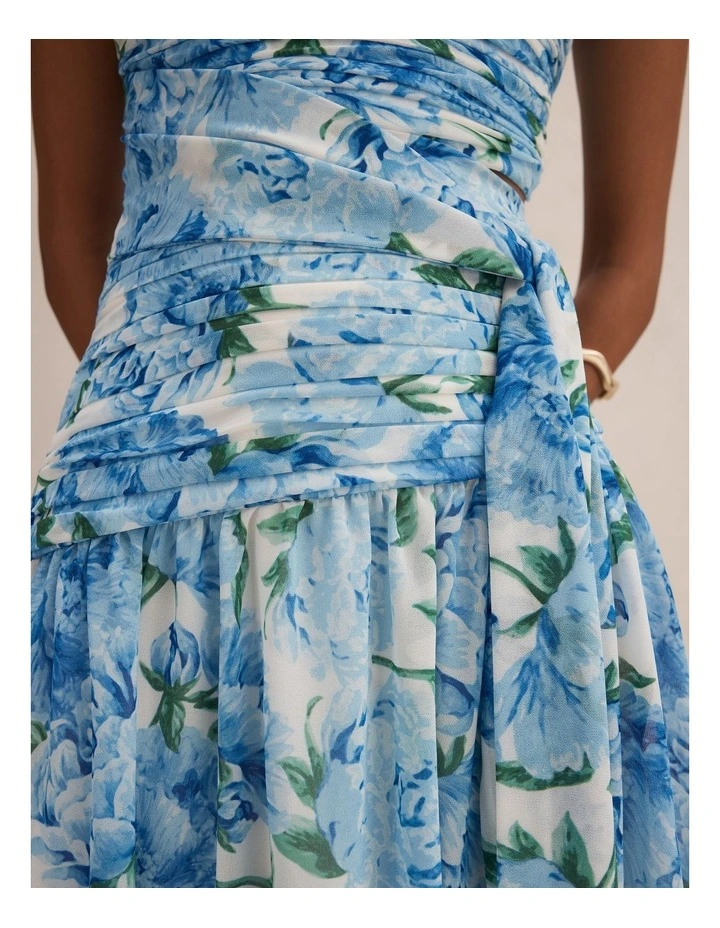 Connie Ruched Asymmetrical Maxi Dress in Blue image 4