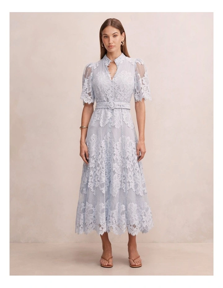 Liberty Flutter Sleeves Lace Midi Dress in Blue image 1