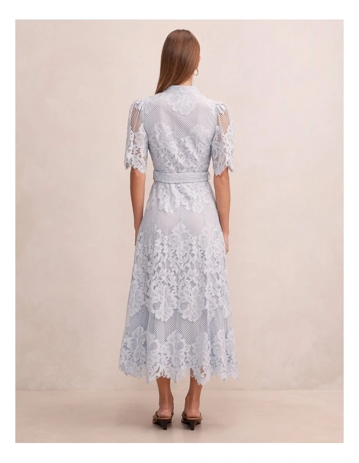 Liberty Flutter Sleeves Lace Midi Dress in Blue image 2