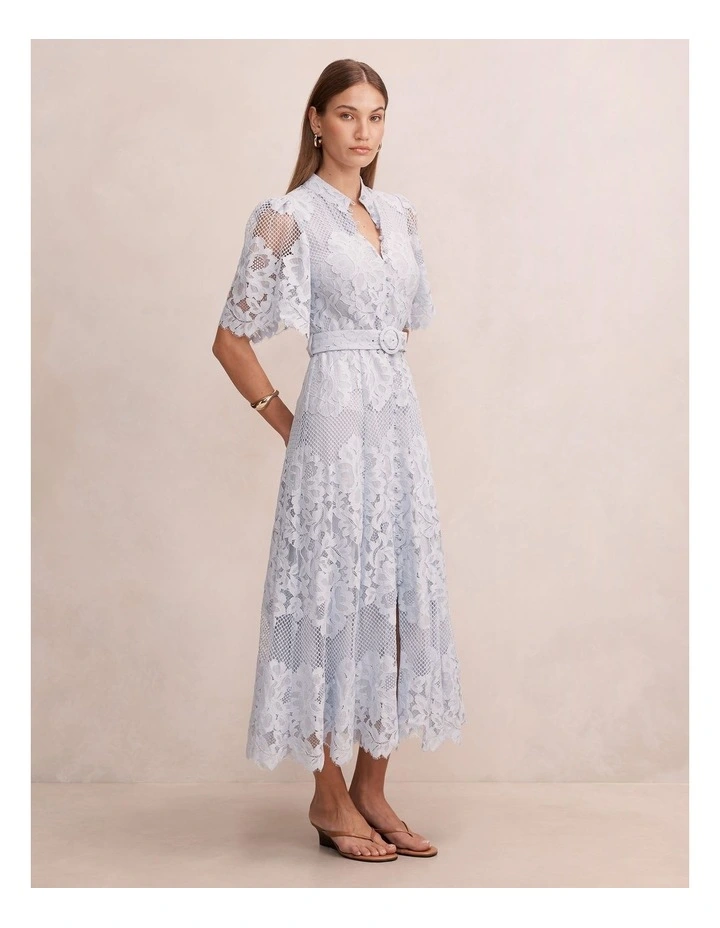 Liberty Flutter Sleeves Lace Midi Dress in Blue image 3