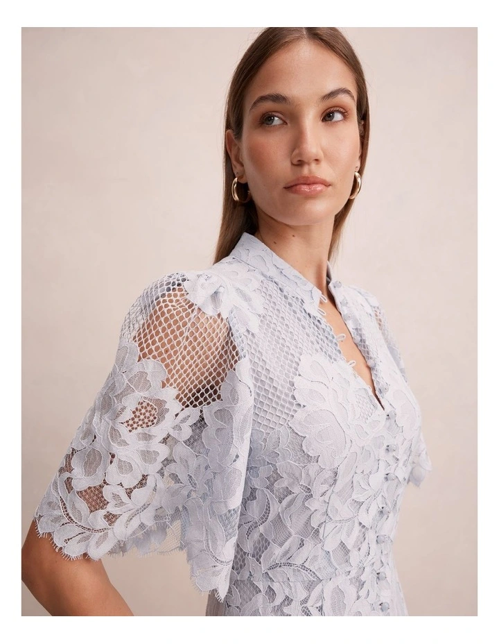 Liberty Flutter Sleeves Lace Midi Dress in Blue image 4