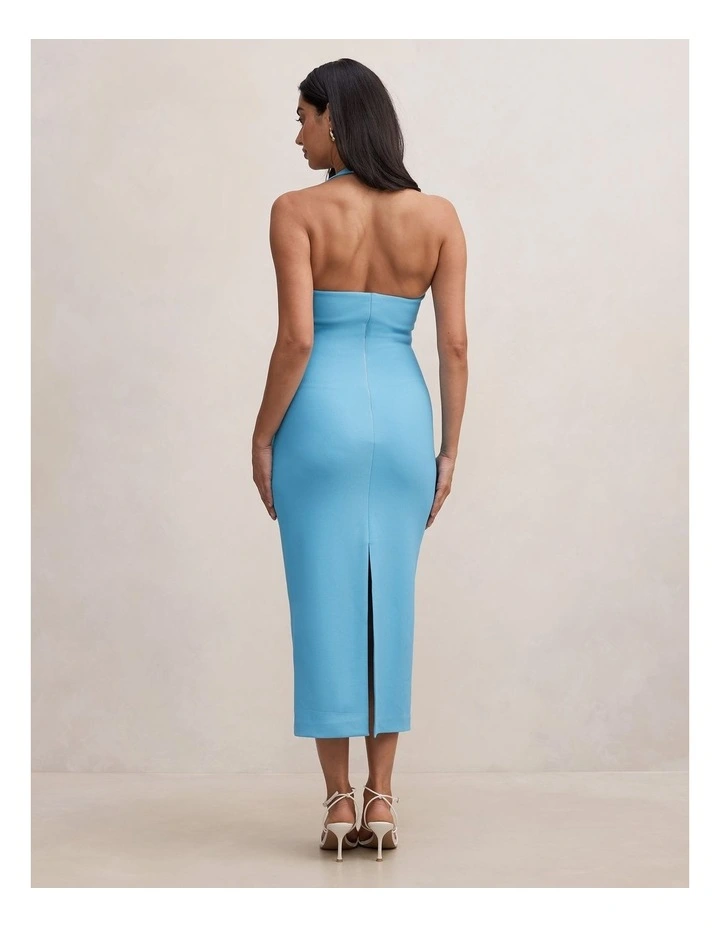 Georgie Halter Neck Ruched Bodycon Dress in Blue image 2