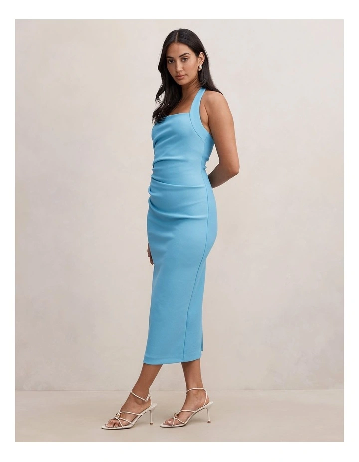 Georgie Halter Neck Ruched Bodycon Dress in Blue image 3