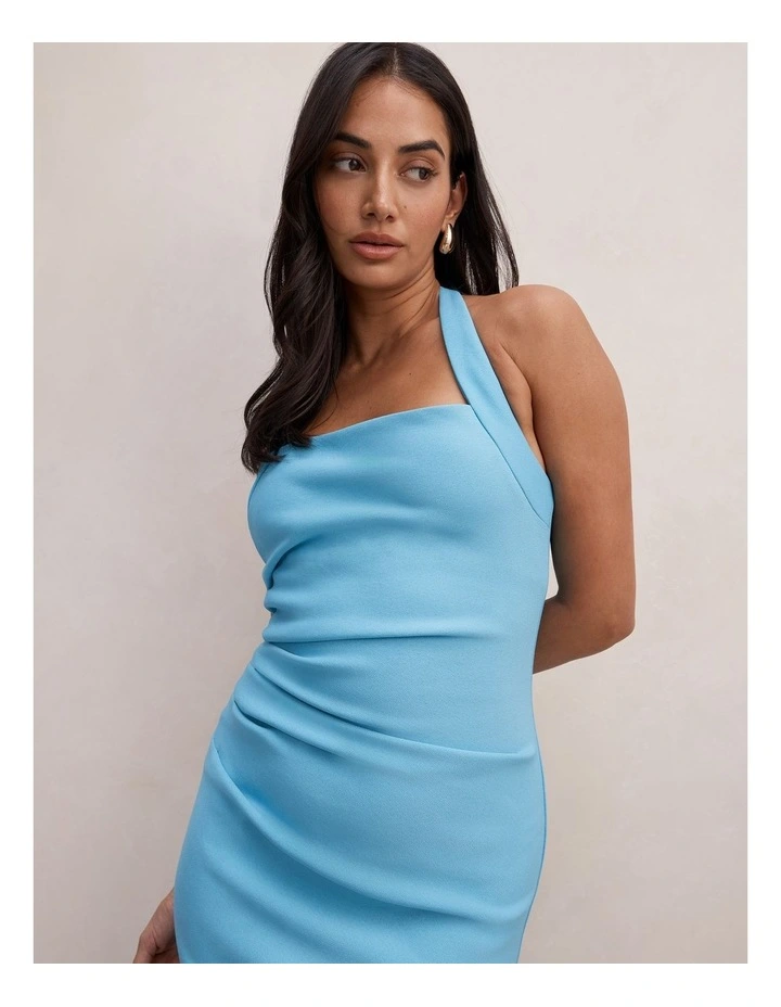 Georgie Halter Neck Ruched Bodycon Dress in Blue image 4