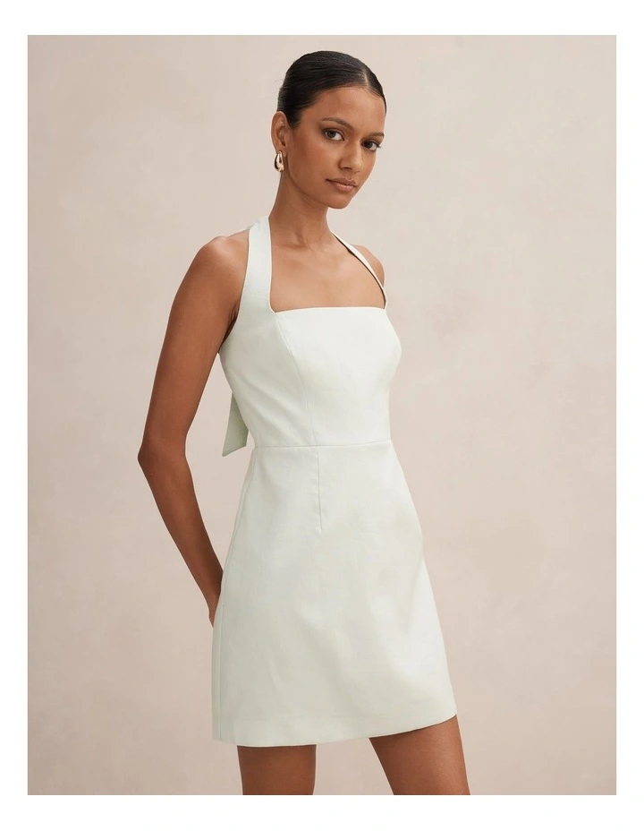 Jade Halter Neck Tie Mini Dress in Green image 3
