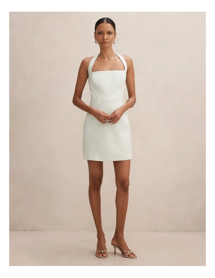 Jade Halter Neck Tie Mini Dress in Green image 5