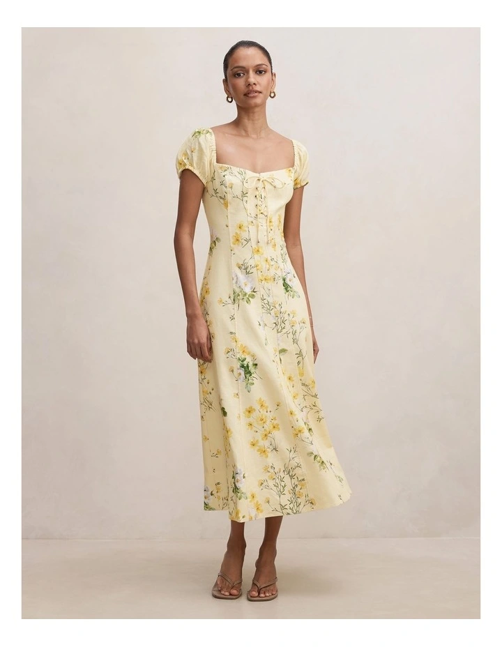 Sallie Tie Front Midi Dress in Yellow image 1