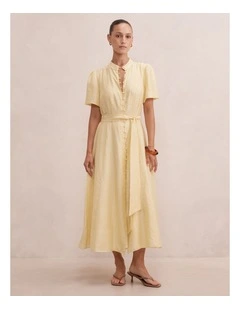 Alison Flutter Sleeves Midi Dress in Yellow