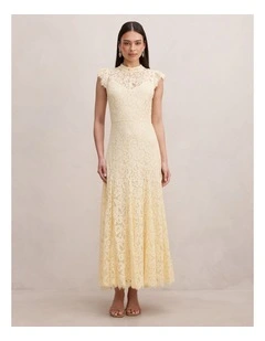 Arielle Lace Midi Dress in Yellow