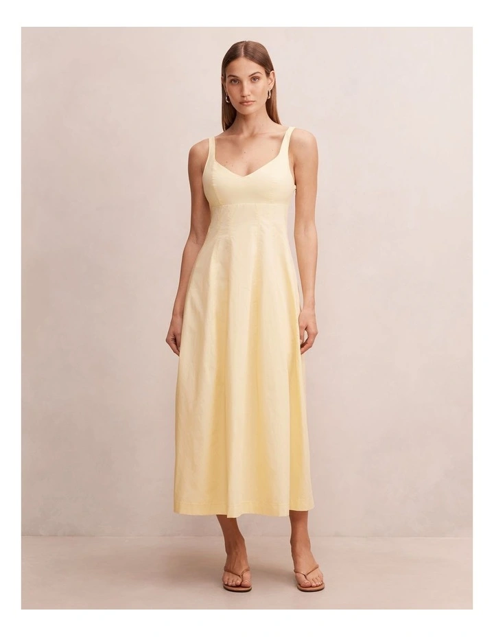 Chessy Seamed Cotton Midi Dress in Yellow image 1