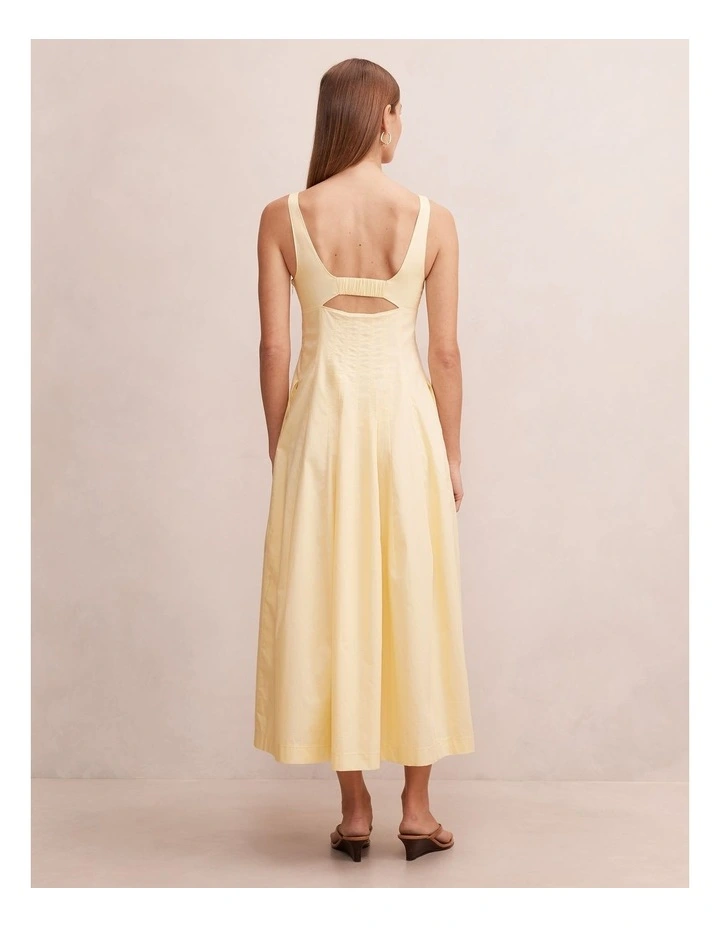 Chessy Seamed Cotton Midi Dress in Yellow image 2