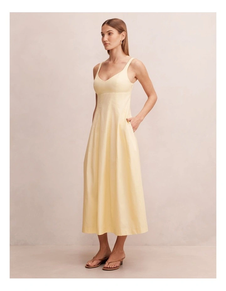 Chessy Seamed Cotton Midi Dress in Yellow image 3